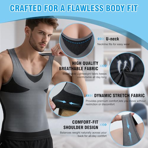 Men's Compression Tank Top Slim Fit Workout Shirt for Gym & Fitness - Large Black
