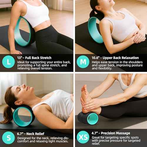 Back Roller Wheel Set of 4 with 2 Yoga Blocks ? Foam Back Stretcher for Pain Relief, Spine Cradle Deep Tissue Massage Roller for Stretching & Physical Therapy