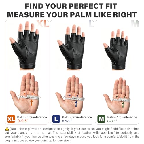 Large Breathable Leather Fingerless Gloves for Men & Women - Driving, Cycling, Motorcycle