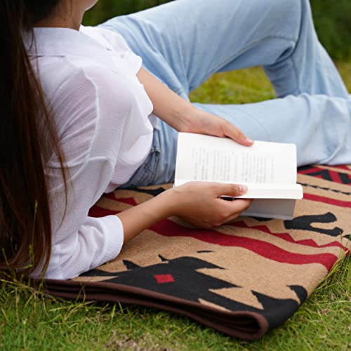 Merino Wool Blanket - Warm Camping Throw 87 x 63 Kaki Flame - Lightweight & Durable