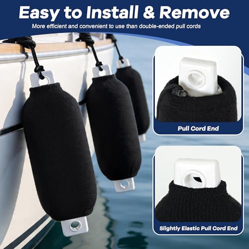 Boat Fender Covers 4-Pack - Black 5x16 Inch Marine Bumper Sleeves, Heavy-Duty Shock Absorbent & UV Resistant