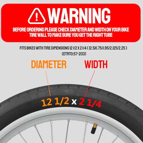 12.5 x 2.25 Inch Bicycle and Scooter Inner Tubes with Angled Valve - 2 Pack