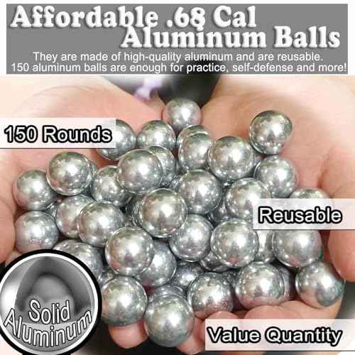 150ct .68 Caliber Aluminum Balls, 68 Caliber Self Defense Balls for Byrna SD/LE/TCR/MAX, for Salt Supply S2/Pistelle X-68, 7.3g, Reusable, Ideal for Practice Training