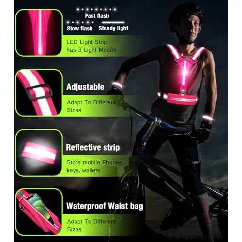 LED Reflective Vest Running Gear Set,USB Rechargeable Light Up Running Vest for Runners Night Walking with Waterproof Phone Bag,High Visibility Armband,Adjustable Waist&Shoulder for Men Women