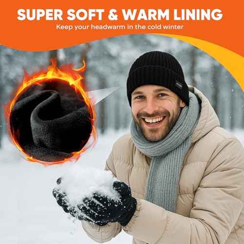 Merino Wool Cuff Beanie Winter Warm Thermal Hats for Mens & Womens Fleece Lined Beanie Knit Chunky Womens Snow Cap
