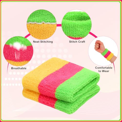 Neon Sweatbands Set for Sports & Workout - Headband, Wristbands, Slouch Socks