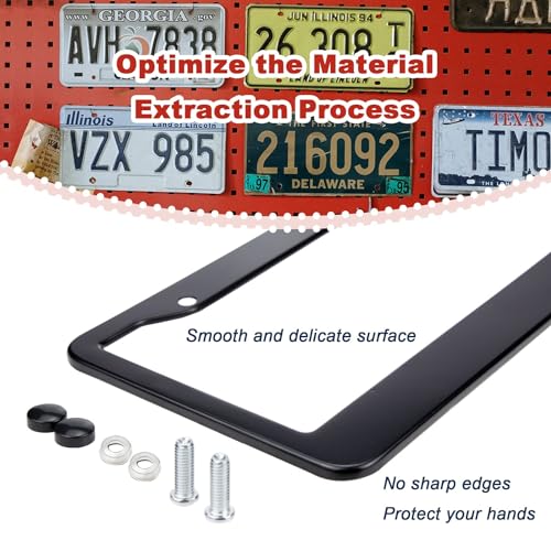 Matte Black License Plate Frames - Airxwills License Plate Covers, 2 Packs Universal Aluminum Tag Frame for License Plate for Front and Rear Car Tag.