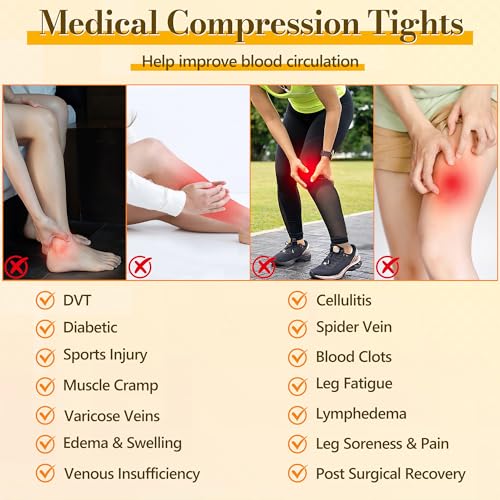 Medium Black Medical Graduated Compression Pantyhose for Men Women - 15-20 mmHg