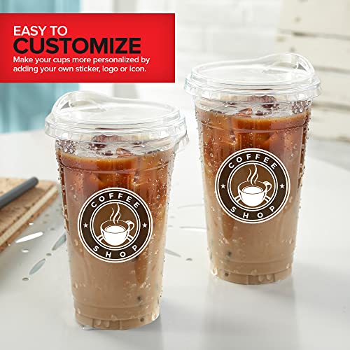 20 oz Clear Plastic Cups with Lids and Strawless Sip Lid - Disposable Togo Drinkware Set of 50