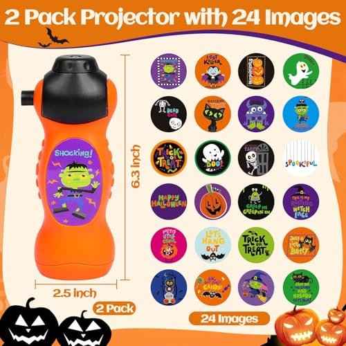 2 Pcs Halloween Flashlight Projector Lights for Kids, 24 Different Pattern Pumpkin Ghost Theme Images Projector Light Torch Flashlight Toys Bulk for Halloween Party Favors, Classroom Prizes Gifts