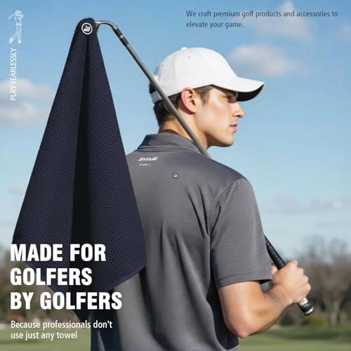 Dragon Tiger Magnetic Golf Towel Navy with Carabiner & Waffle Weave - 23.6 x 15.7 Inches