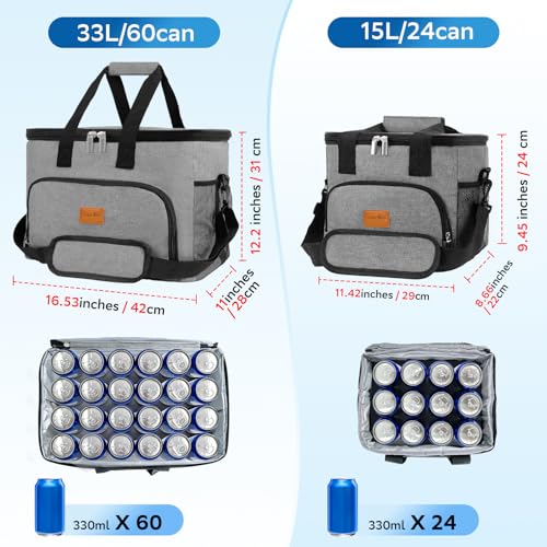 Grey Portable Soft Cooler Bag - 60 Can Insulated Camping Cooler