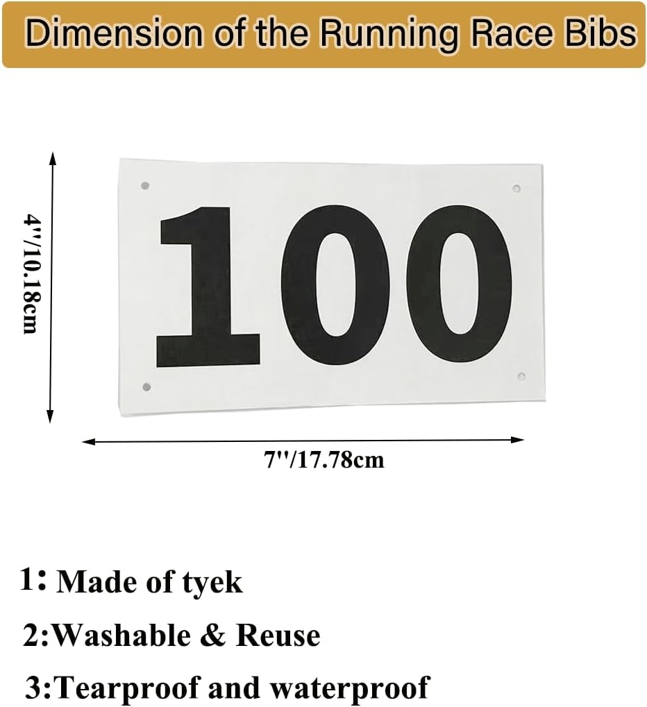 1-200 Running Race Bibs Large Numbers with Safety Pins for Marathon Race Events- Tyvek Tearproof Waterproof