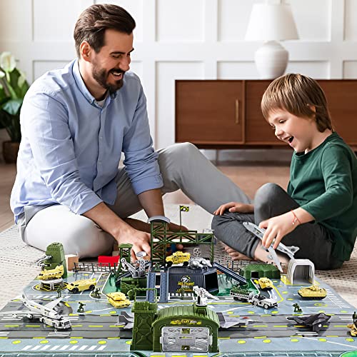 Military Army Playset with Vehicles and 31-Inch Battle Map for Kids 3-5