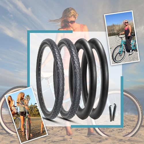Black 24x2.125 Bike Tires Set with Inner Tubes & Levers - Cruiser & Urban Bikes
