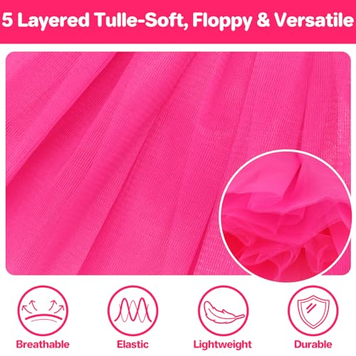 Pink 5-Layer Tulle Skirt for Women Adults Fluffy Halloween Costume - 15.7"