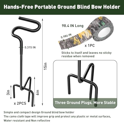 Ground Bow Holder Set with Camouflage Tape for Hunting and Archery