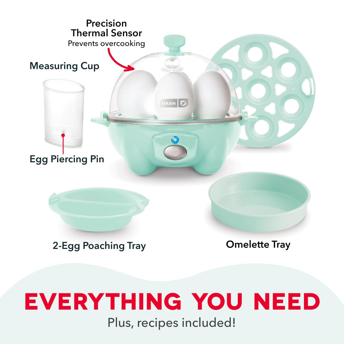 Dash Rapid Egg Cooker - Boiler, Poacher & Steamer - Includes Measuring & Recipe Guide - Dishwasher Safe - BPA Free - Holds 7 Eggs, Aqua