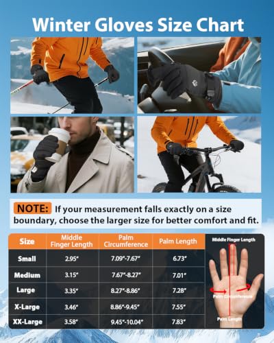Winter Gloves Men and Women Waterproof Thinsulate Gloves - Black Small
