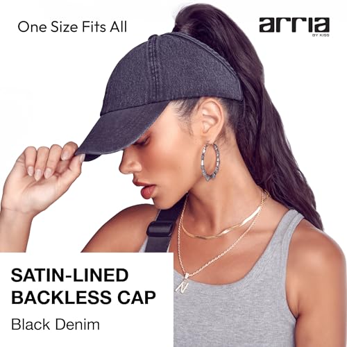 Backless Satin Lined Cap for Curls & Protective Styles - Solid Black Denim