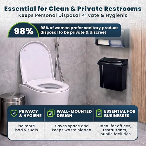 Wall-Mounted Feminine Hygiene Disposal Receptacle with Odor Seal - Black