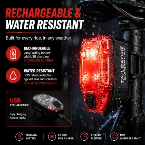 Rechargeable Water-Resistant Bike Tail Light with 300 Lumen Brake Burst - Variation 1