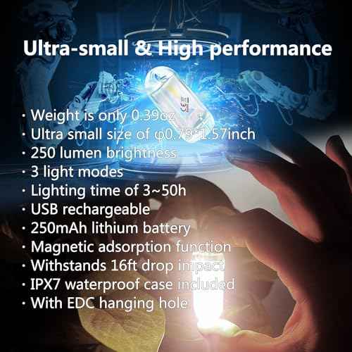 USB Mini LED Lantern, 2 Pack Waterproof EDC Keychain LED Flashlight for Camping, Type-C Rechargeable Battery Small Stick Lamp Puck Dog Collar Torch Light (Warm White+Red)