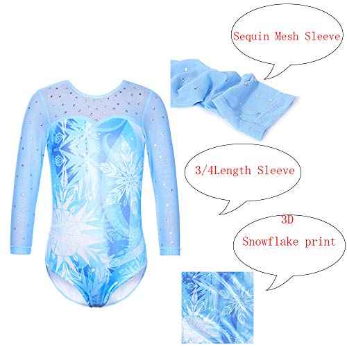 TFJH E Kids 3/4 Sleeve Girls' One Piece Sparkly Gymnastics Leotard Practice Outfits
