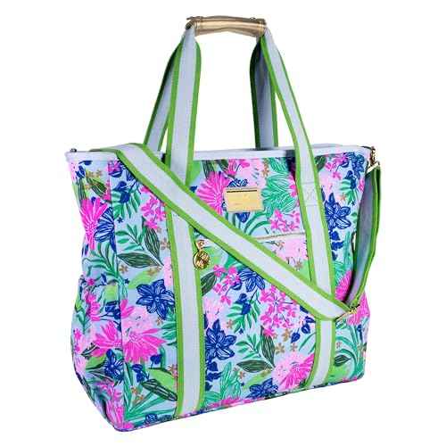 Lilly Pulitzer Blue Picnic and Beach Cooler, Insulated Bag with Adjustable Shoulder Strap and Zipper, Large Soft Cooler for Groceries or Travel (Endless Summer)