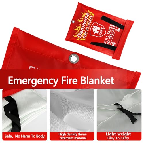 2-Pack Fire Blanket - Large Fiberglass Fire Blanket Fire Suppression Blanket - Fire Blankets Emergency for People - Fire Safety Blanket with Emergency Whistles - Fireblanket for Kitchen, Home