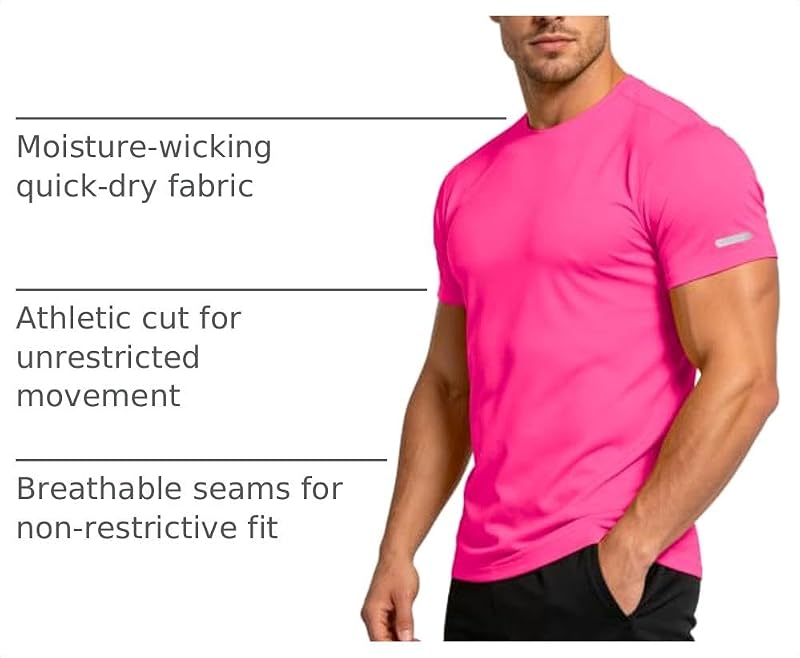 Men's Moisture Wicking Quick Dry Workout Shirts - Large Neon Pink