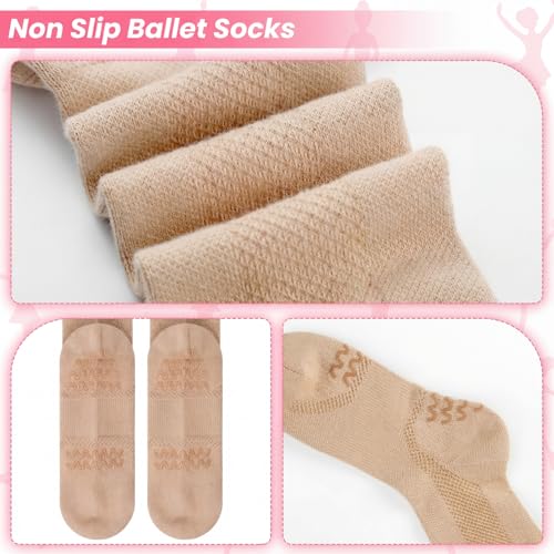 Jecery Ballet Dance Non-Slip Socks Medium Nude Pair - Comfortable & Flexible