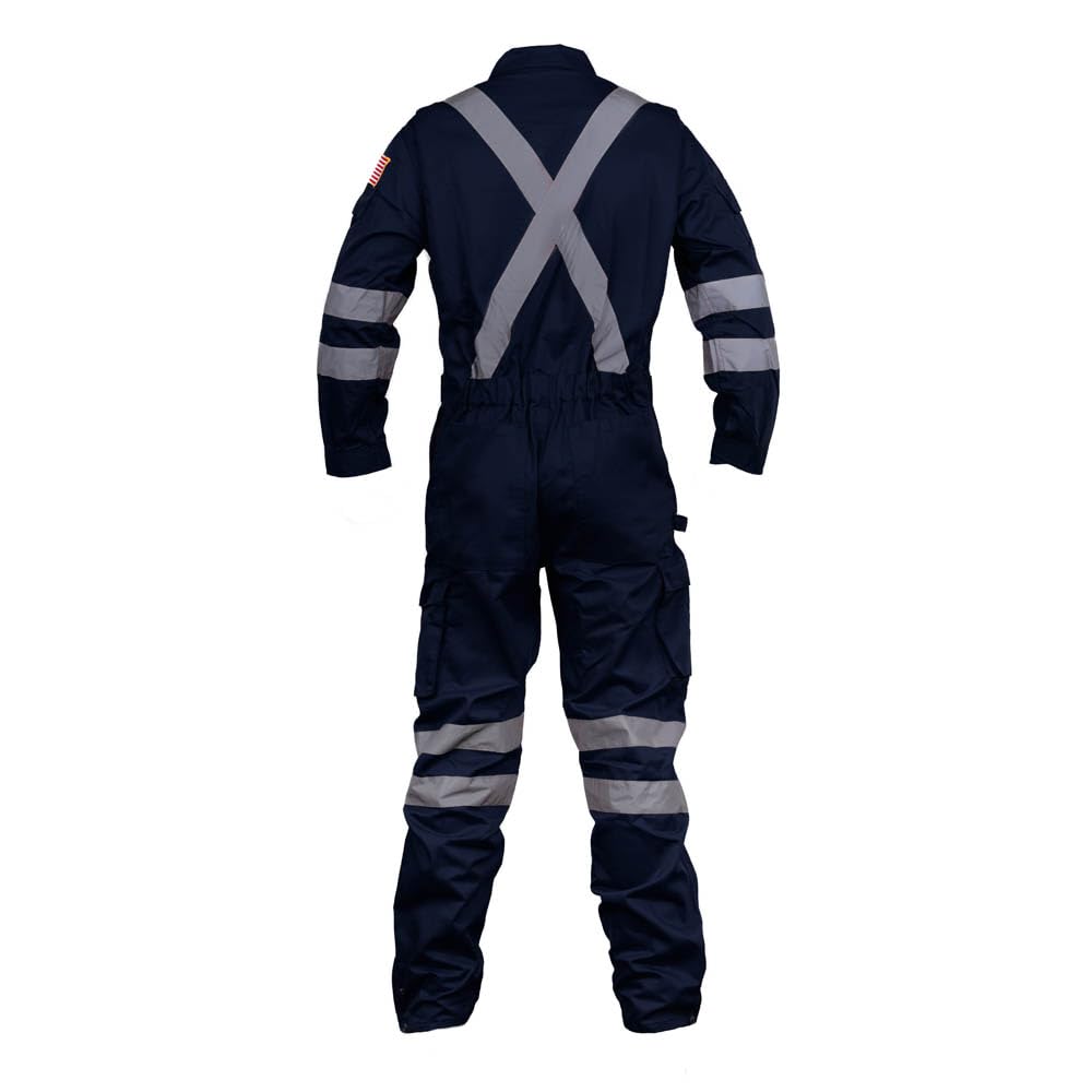 Premium High Visibility Hi Vis Coveralls with Leg Zipper (Small, Navy Blue)