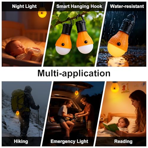 4 Pack Camping Light Bulbs with Amber Yellow Color, Bug Resistant Portable Lantern for Kids & Outdoor Activities