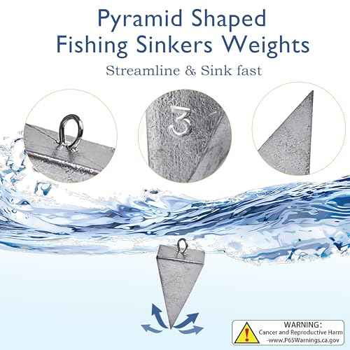 Pyramid Sinkers Fishing Weights, Saltwater Fishing Sinkers for Surf Fishing Gear Tackle - 1oz, 2oz, 3oz