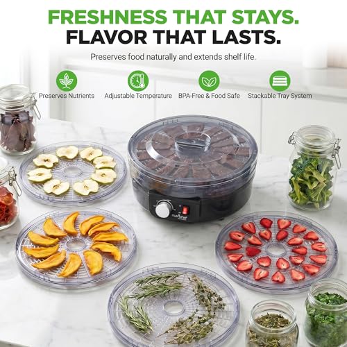 NutriChef Electric Countertop Food Dehydrator - Black, Multi-Tier Food Preserver