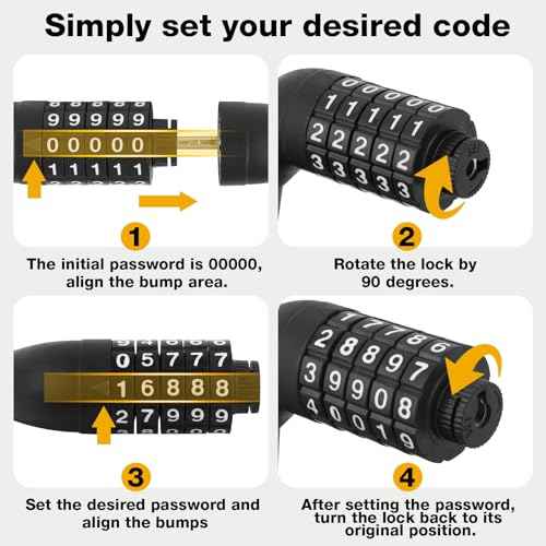 E Scooter Lock£¬Bike Lock 5-Digit Combination Lock 4 Feet Bike Locks Cable Heavy Duty Anti Theft Cable Locks with Mounting Bracket for Xiaomi M365/Max/GXL/Ninebot/Segway Scooter/Moto/Bicycle
