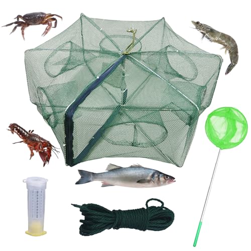 Foldable Fish Trap with 6 Holes for Crawfish Crabs Minnows - Portable Bait Net