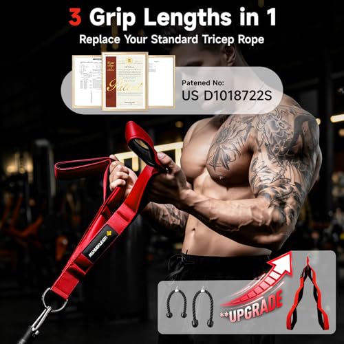 Multi-Grip Tricep Rope Cable Attachment for Gym - Red, 24 Inch