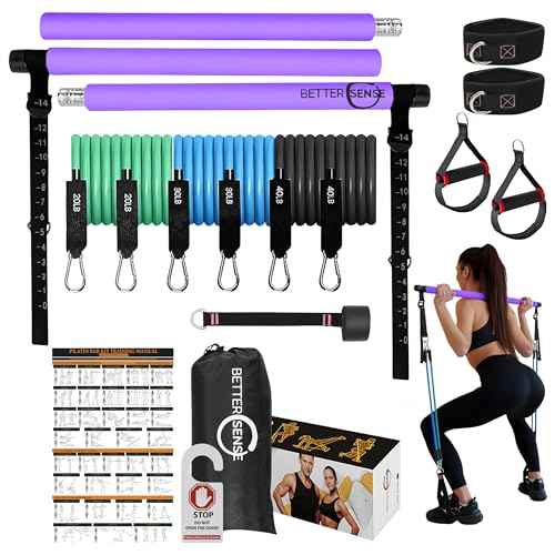 Upgraded Pilates Bar Kit ? 39¡± Adjustable Exercise Equipment for Men, Women with 6X 20, 30, 40 lbs Resistance Bands with Adjustment Buckle ? Pilates Equipment for Home Workouts for All Fitness Levels