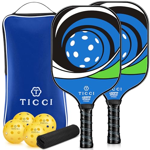 Pickleball Paddles Set of 2 with 4 Balls & Carry Bag - USAPA Approved Lightweight Rackets for Beginners & Adults