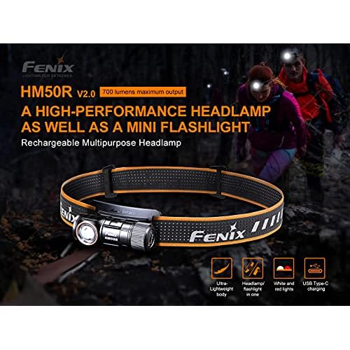 Fenix Power Bundle HM50R v2.0 Headlamp Bundle with 2X ARB-L16, 700 Lumen USB-C Rechargeable, Lightweight with Red Light and Lumentac Organizer