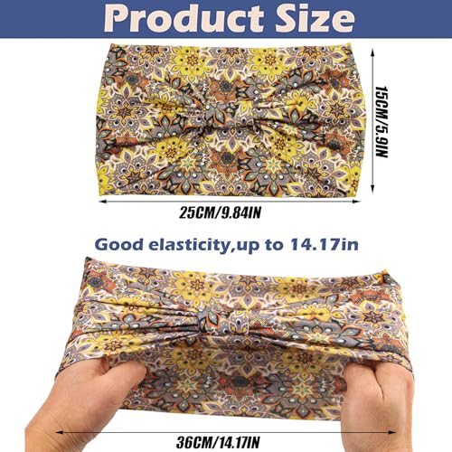 Wide Headbands for Women Non Slip Boho Elastic Yoga Workout Sweat Bands - Pack of 6 No17