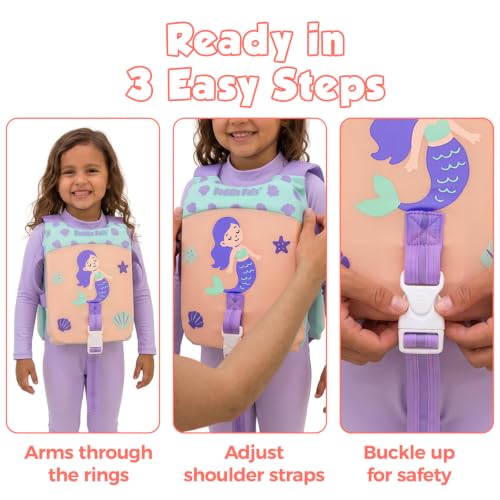 Kids Swim Vest with Adjustable Straps - Purple Mermaid Floatie for 33-66 lbs Toddler Swim Training