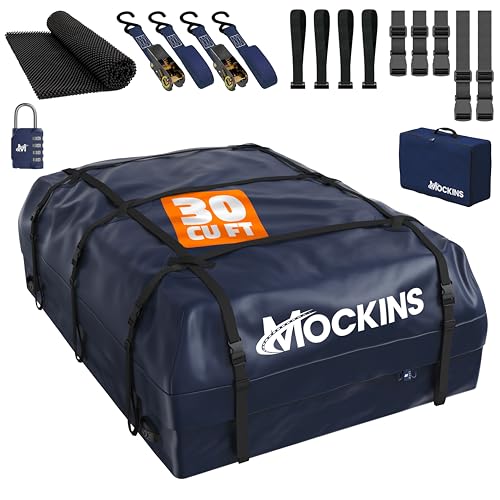 Mockins 30 Cu Ft Heavy Duty Rooftop Cargo Carrier Bag - Waterproof SUV Van Roof Storage
