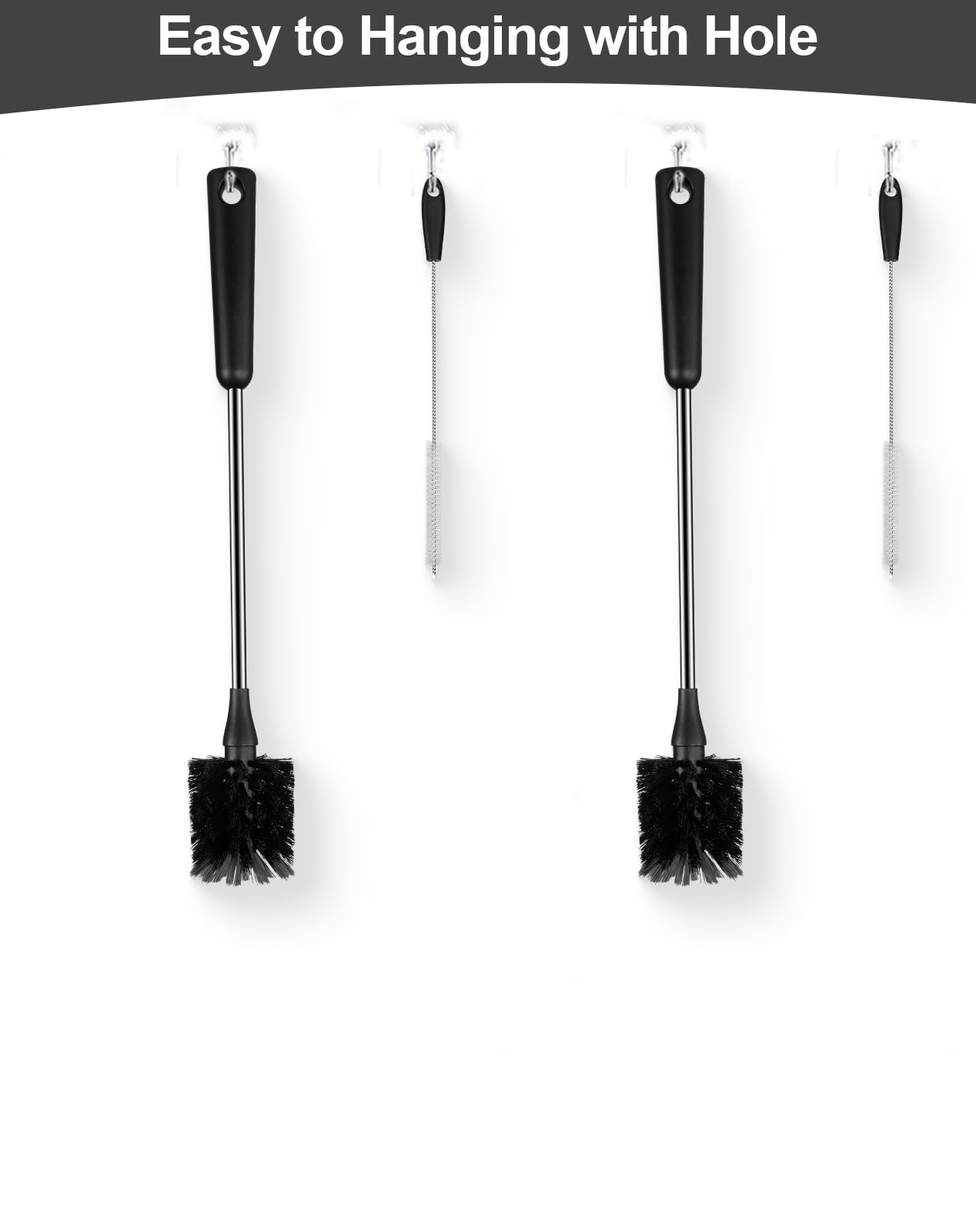 4 Pack Water Bottle Brushes with Straw Cleaner, Stainless Steel Handle Baby Bottle Brush Cleaner, Kitchen Scrub Cleaning Brushes for Cup, Wine Glasses, Coffee Mugs, Tumblers, Wine Decanters, Black