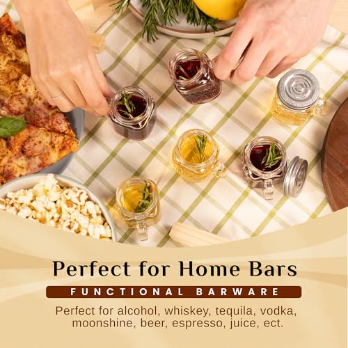 Mini Mason Jar Shot Glasses Set with Lids & Handles - 8 Pack