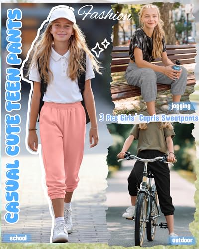 Girls' Capris Sweatpants Set - 3 Pcs Comfortable Casual Bottoms