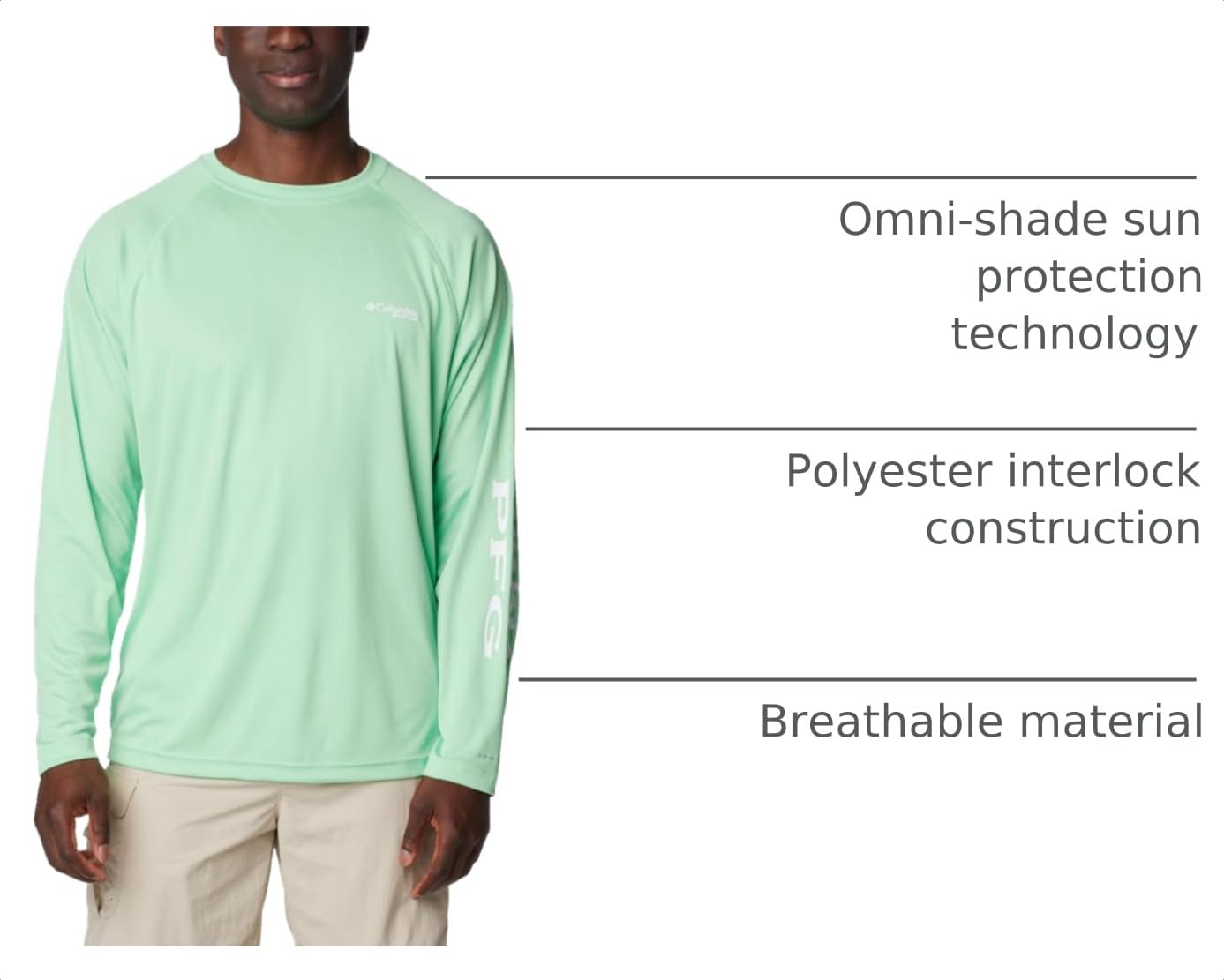 Columbia Men's Terminal Tackle Long Sleeve Fishing Shirt, Ocean Mint/White Logo, 3X Tall