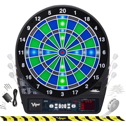 Viper Ion Electronic Dartboard, Illuminated Segments, Light Based Games, Green and Blue Segment Colors, Ultra Thin Spider to Increased Scoring Area